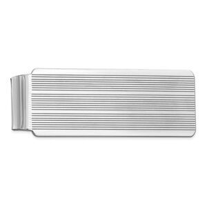 Rhodium Plated Sterling Silver Striped Fold Over Money Clip, 20 x 53mm